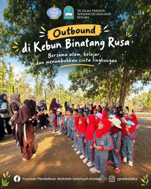 Murid TK Riyadhush Sholihin mengikuti kegiatan outbound di Kebun Binatang Rusa.